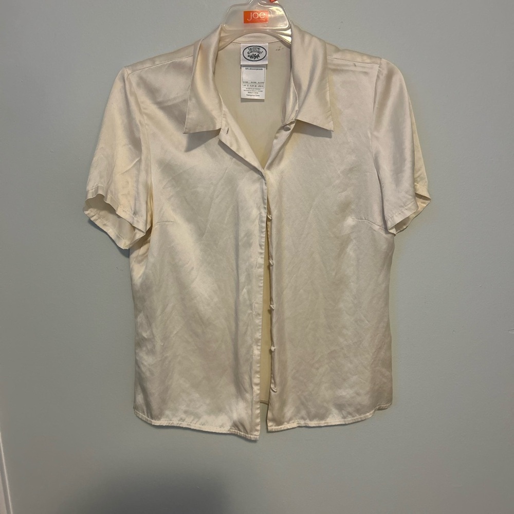 Laura Ashley Cream Satin Button Down Shirt